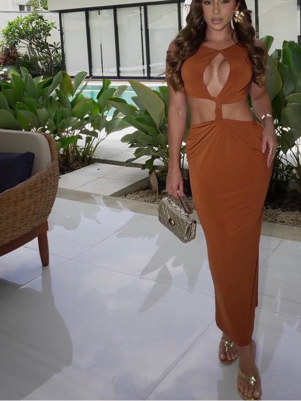 New Zara Rust Brown Cutout Twist Maxi Dress - Picture 6 of 11